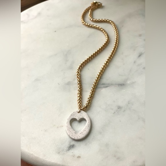 Polymer Clay Speckled White Heart Cut Out Pendant Necklace - Picture 4 of 6